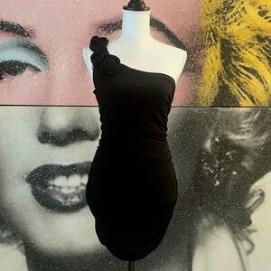 Black Ruched One-Shoulder Body-Con Minidress Sz Medium